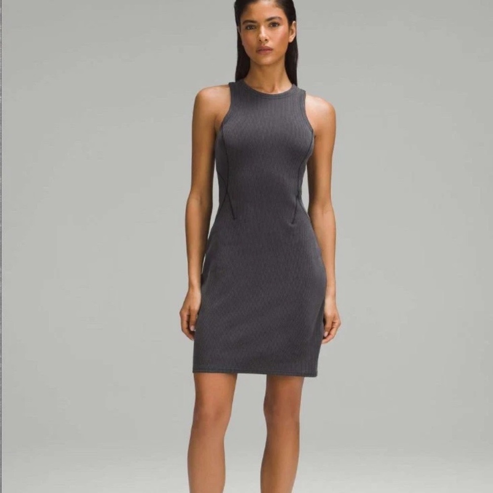 Sleeveless Charcoal Ribbed Bodycon Dress - Women